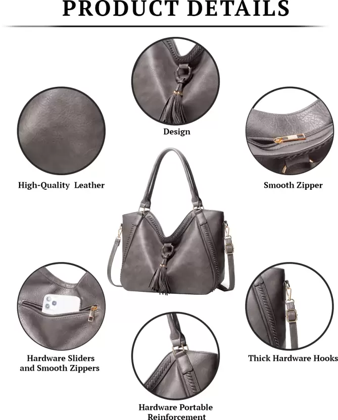 Tote Gray Handbag Bag for Woman with Messenger Bag and Wallet in PU Leather with Strap