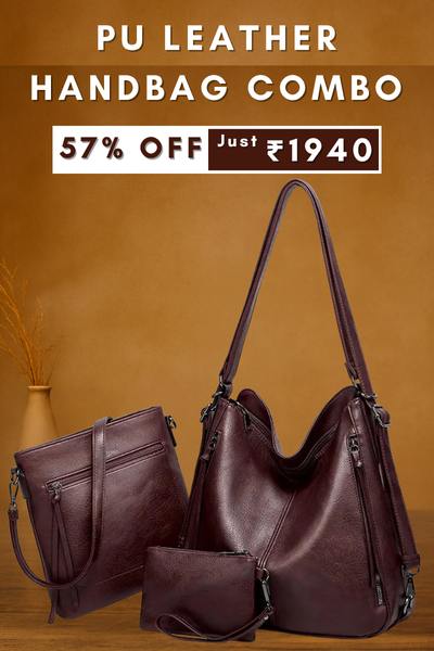 Set Of 3 Wine Light Weight Pu Leather Handbag Combo For Women