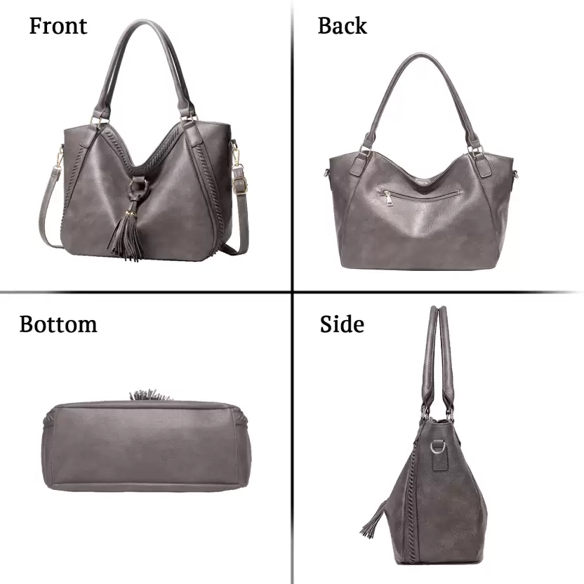 Tote Gray Handbag Bag for Woman with Messenger Bag and Wallet in PU Leather with Strap