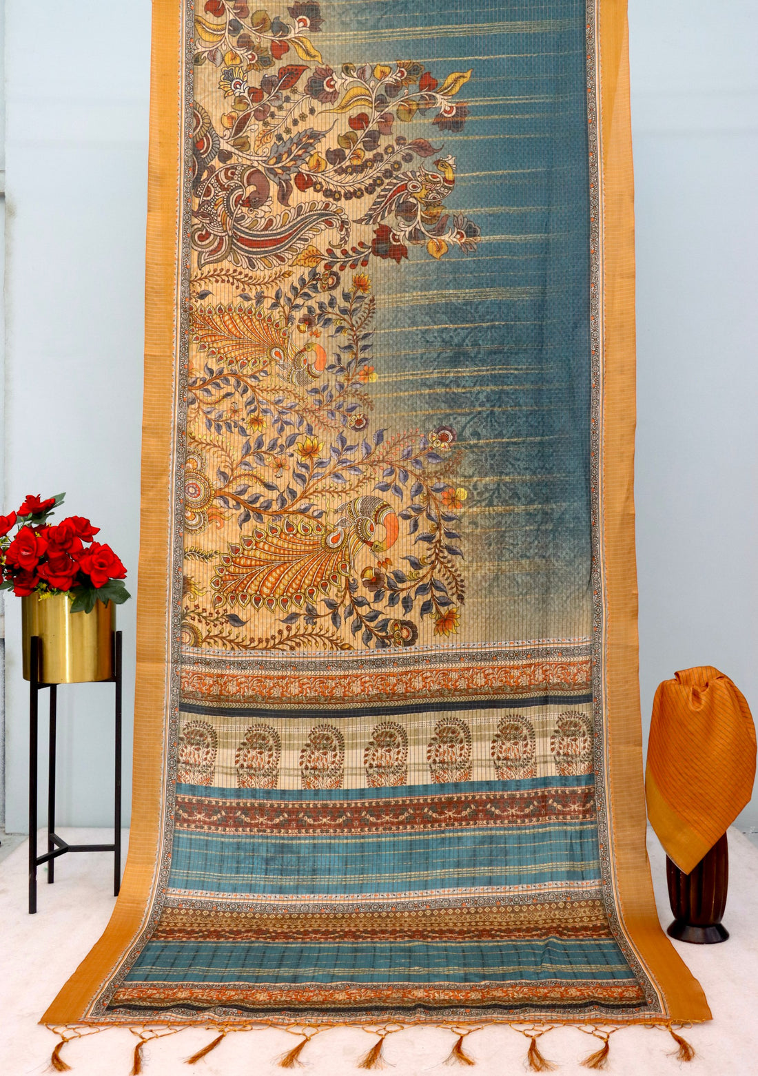 Premium Mysore Silk Saree with Pure Jari, Checks & Digital Print