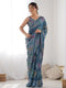 Royal Blue Georgette Saree with Ethnic Digital Print & Mirror Work