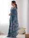Royal Blue Georgette Saree with Ethnic Digital Print & Mirror Work