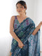 Royal Blue Georgette Saree with Ethnic Digital Print & Mirror Work