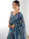 Royal Blue Georgette Saree with Ethnic Digital Print & Mirror Work