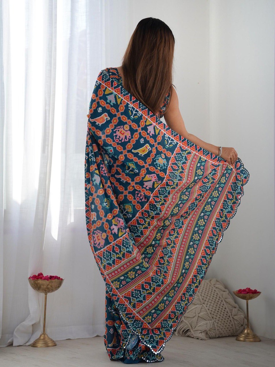 Elegant Georgette Saree with Digital Print & Mirror Detailing
