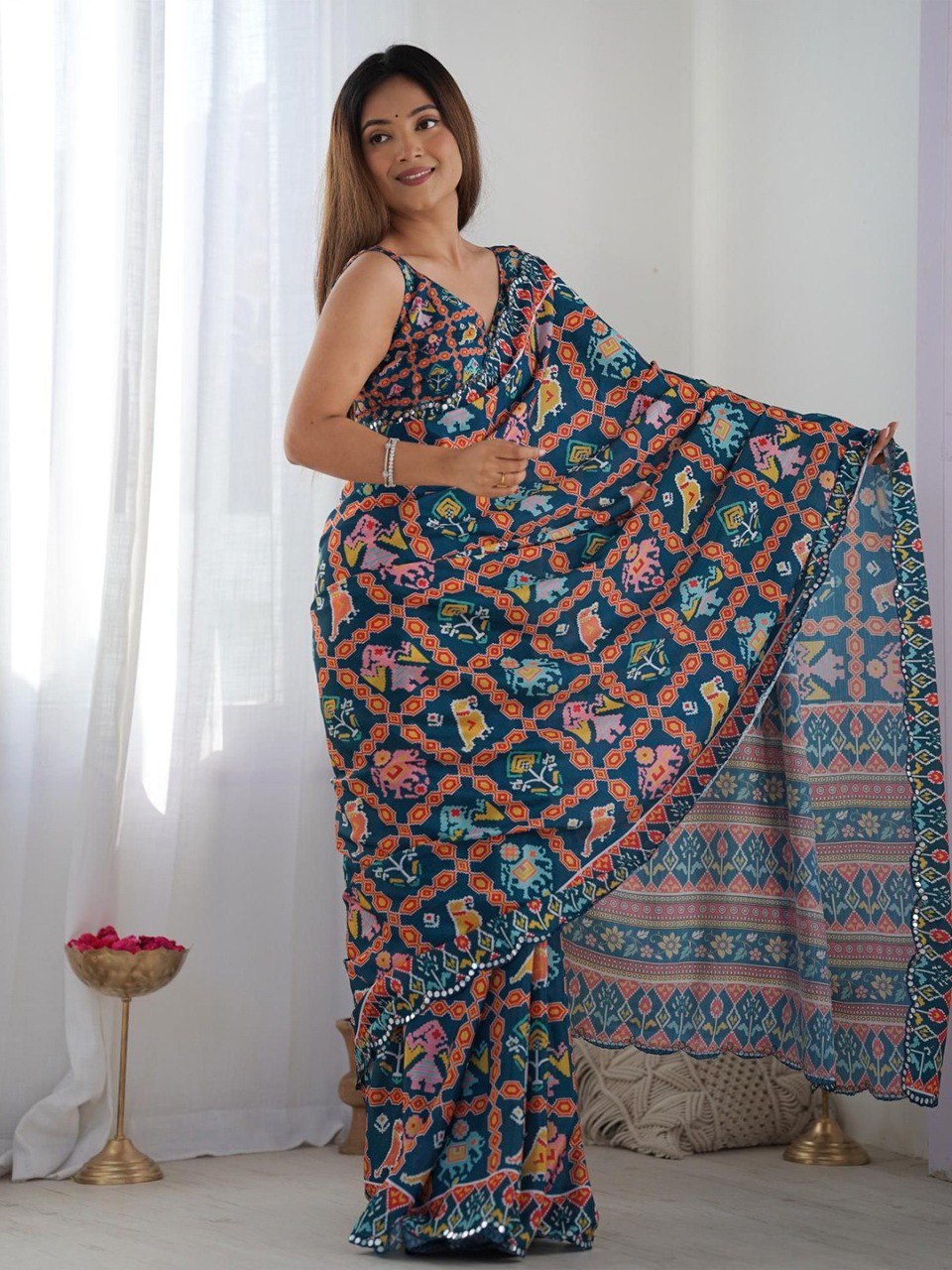 Elegant Georgette Saree with Digital Print & Mirror Detailing