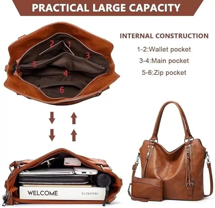 Tote Bag for Woman with Messenger Bag and Wallet in PU Leather with Strap