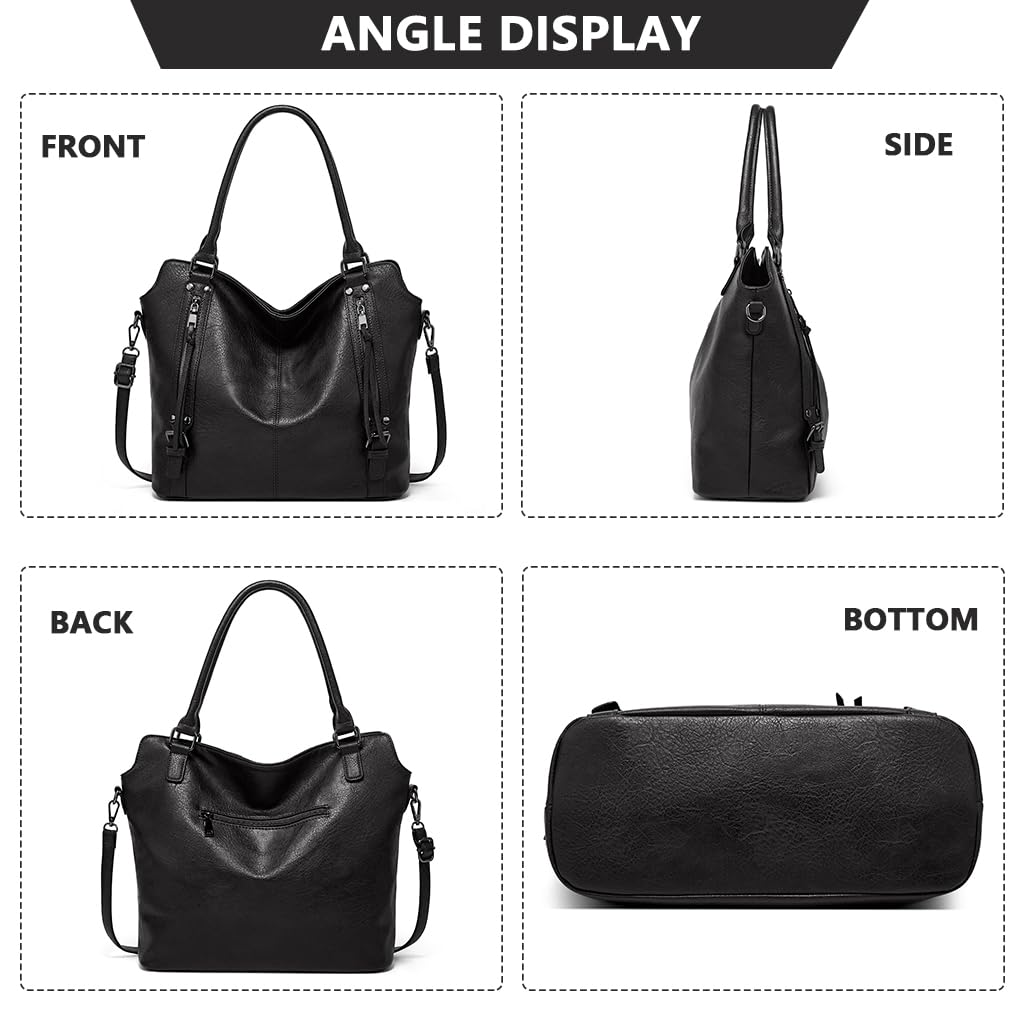Tote Black Handbag Bag for Woman with Messenger Bag and Wallet in PU Leather with Strap