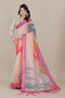 Pure Linen Cotton Saree with Silver Jari Border & Digital Print