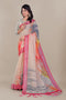 Pure Linen Cotton Saree with Silver Jari Border & Digital Print