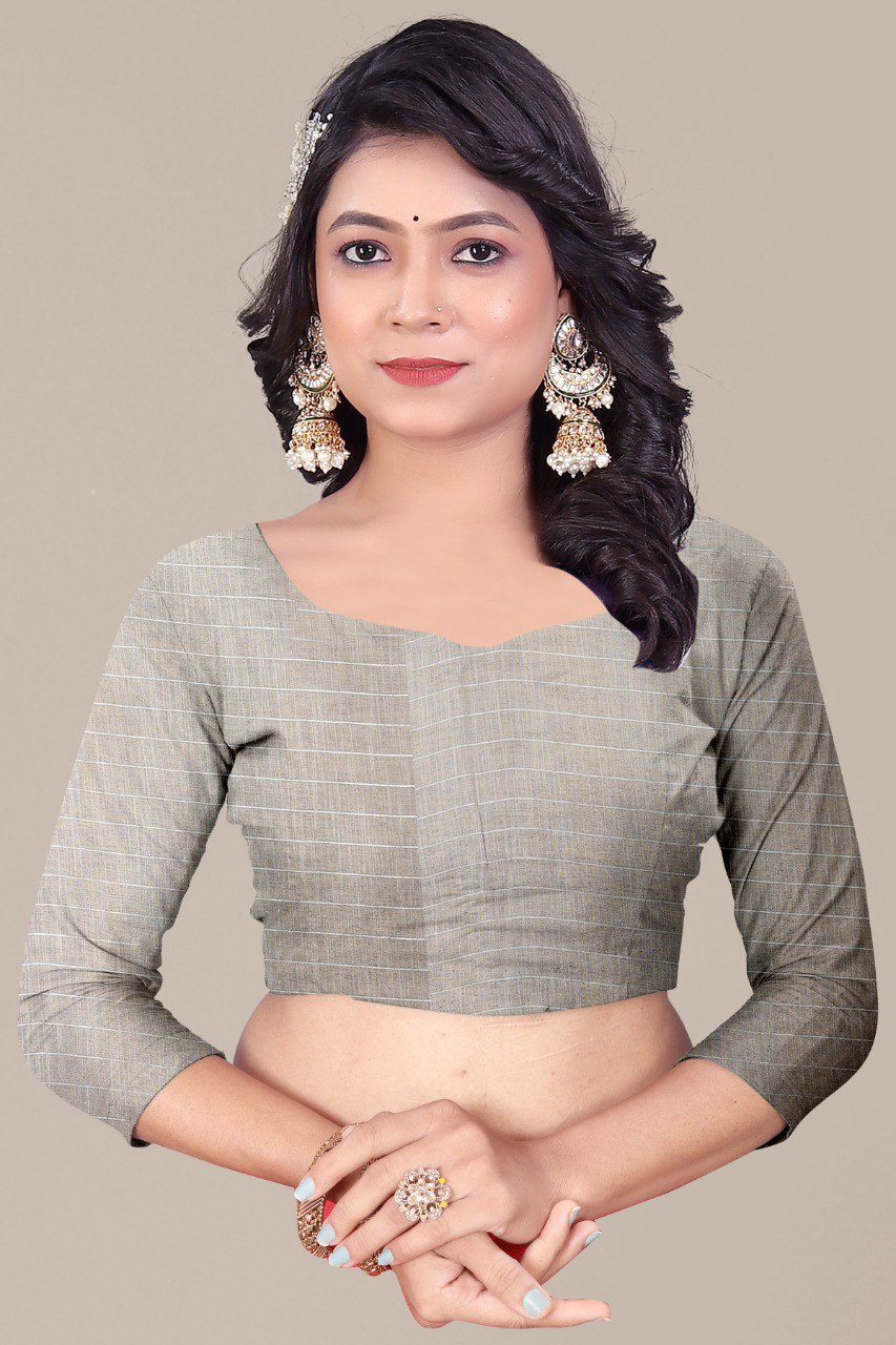 Pure Linen Cotton Saree with Silver Jari Border & Digital Print