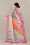 Pure Linen Cotton Saree with Silver Jari Border & Digital Print