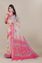 Pure Linen Cotton Saree with Silver Jari & Digital Print