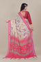 Pure Linen Cotton Saree with Silver Jari & Digital Print