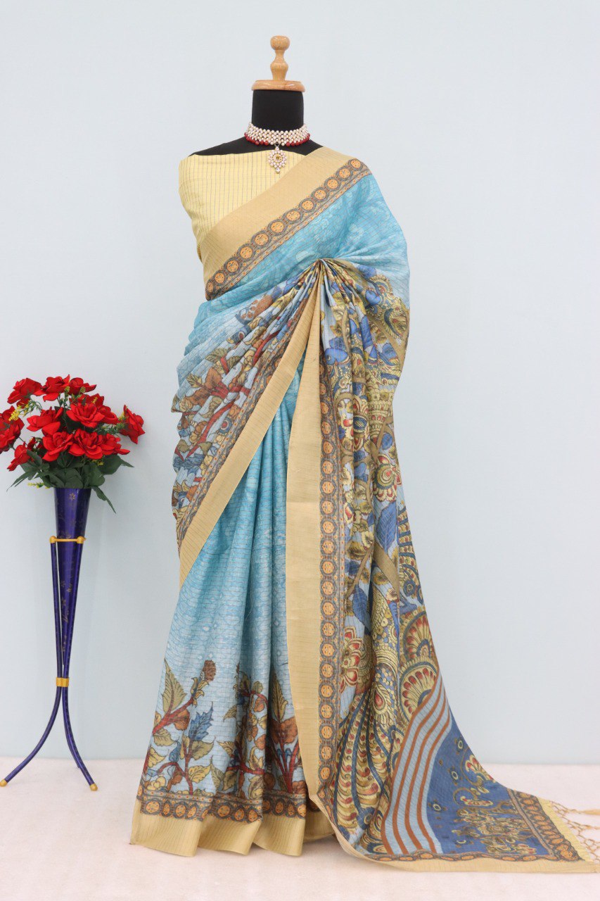 Mysore Silk Saree with Digital Print & Jalar Pallu