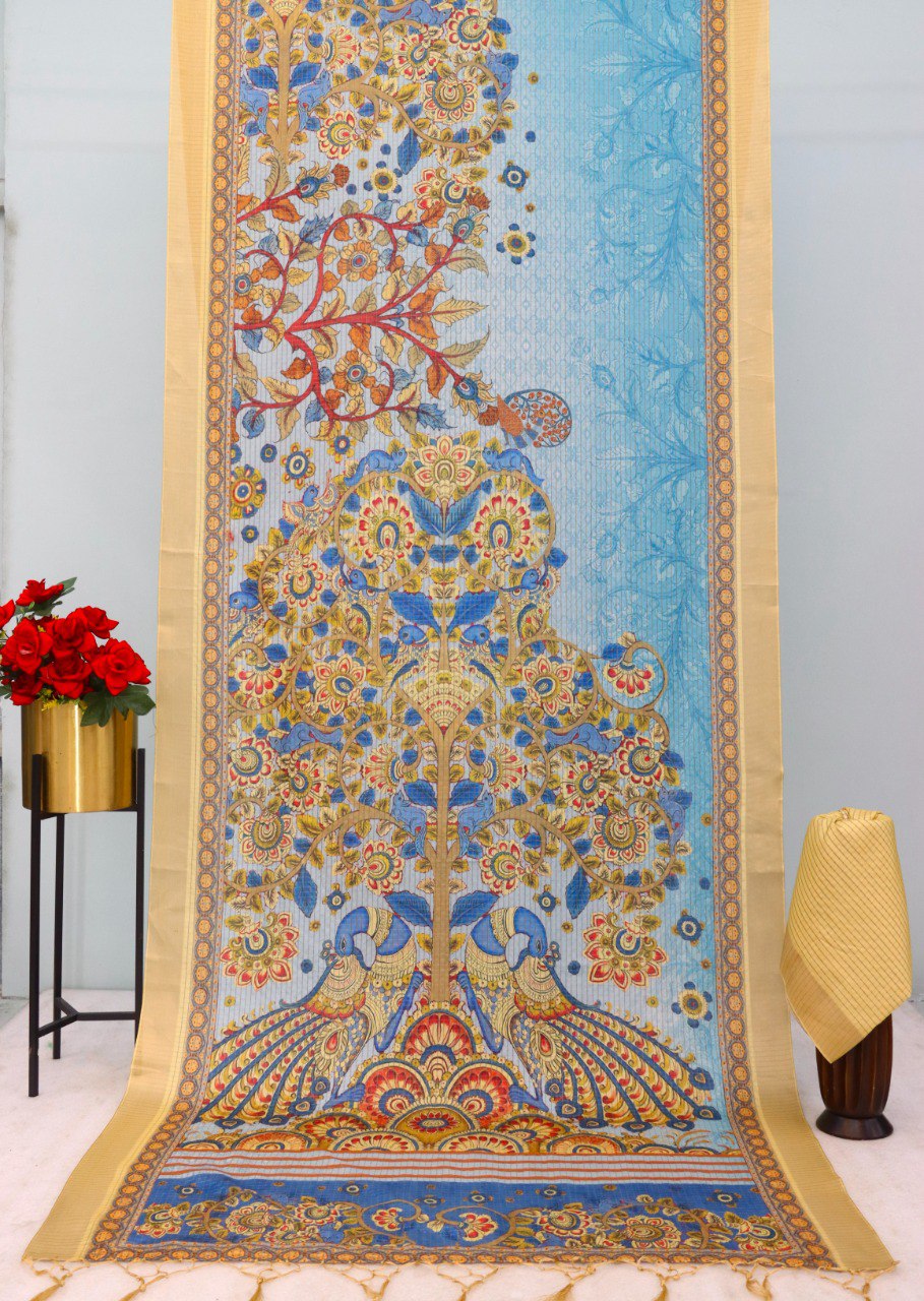 Mysore Silk Saree with Digital Print & Jalar Pallu
