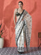 Ivory Black Gajri Silk Saree with Digital Print & Handmade Zalar