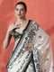 Ivory Black Gajri Silk Saree with Digital Print & Handmade Zalar