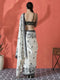 Ivory Black Gajri Silk Saree with Digital Print & Handmade Zalar