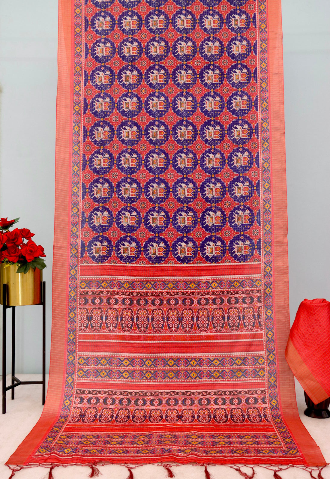 Classic Mysore Silk Saree with Pure Jari Checks, Digital Print & Zalar Elegance