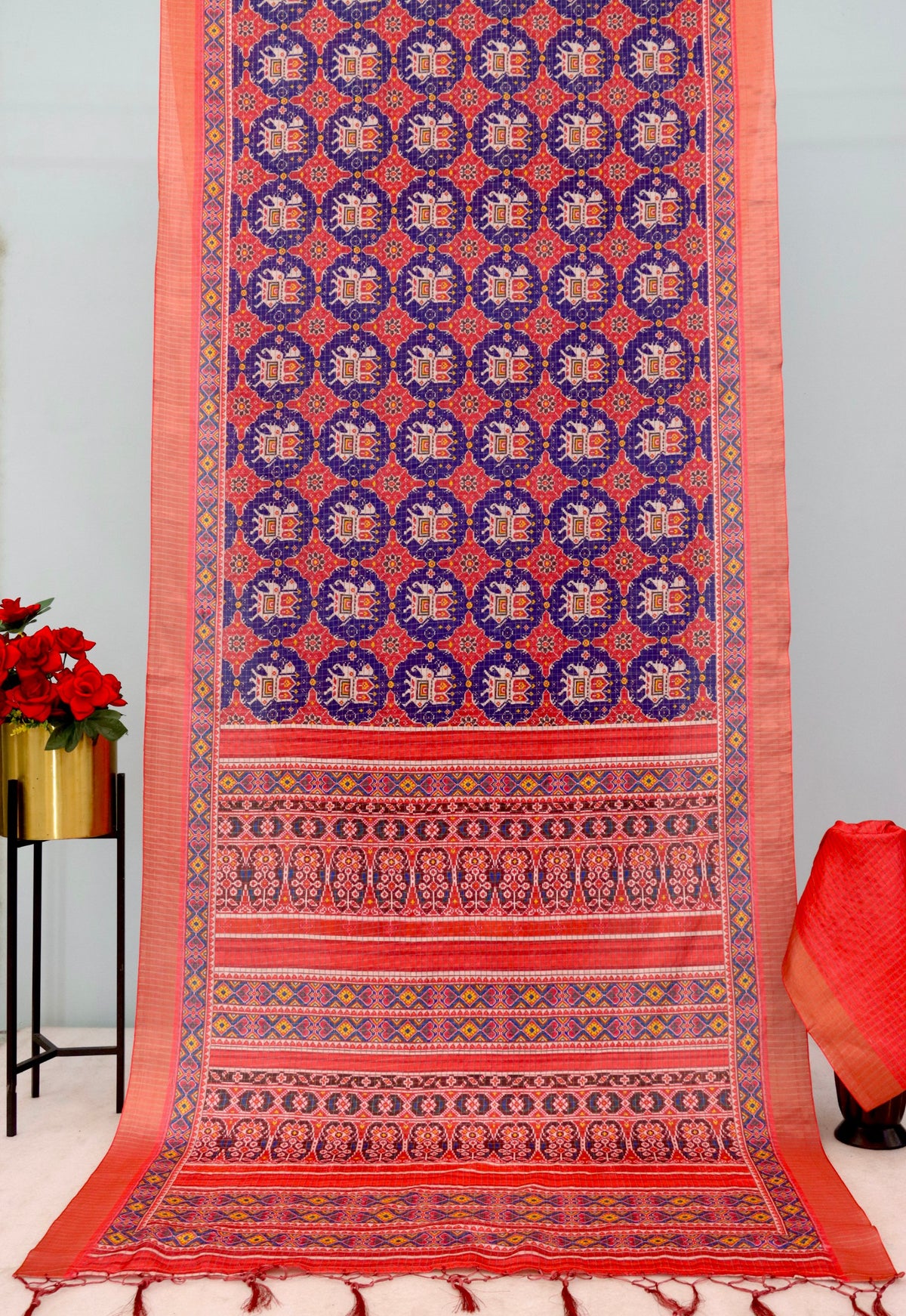 Classic Mysore Silk Saree with Pure Jari Checks, Digital Print & Zalar Elegance