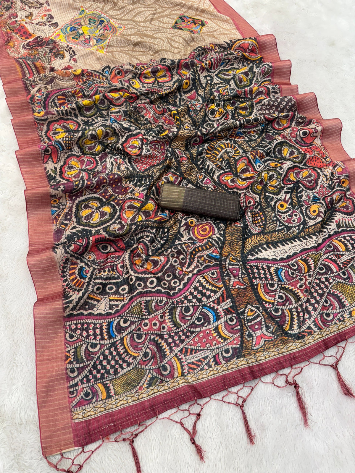 ✨ Elegant Mysore Silk Saree with Pure Jari, Small Checks & Designer Digital Print