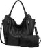 Tote Black Handbag Bag for Woman with Messenger Bag and Wallet in PU Leather with Strap