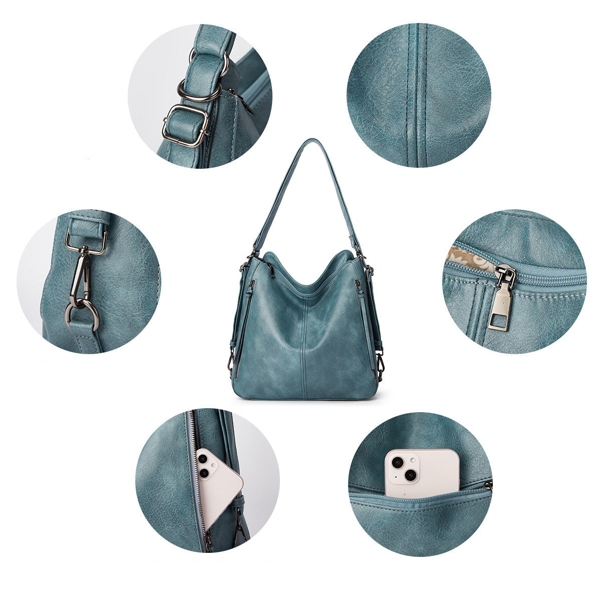 Set Of 3 Blue Light Weight Pu Leather Handbag Combo For Women
