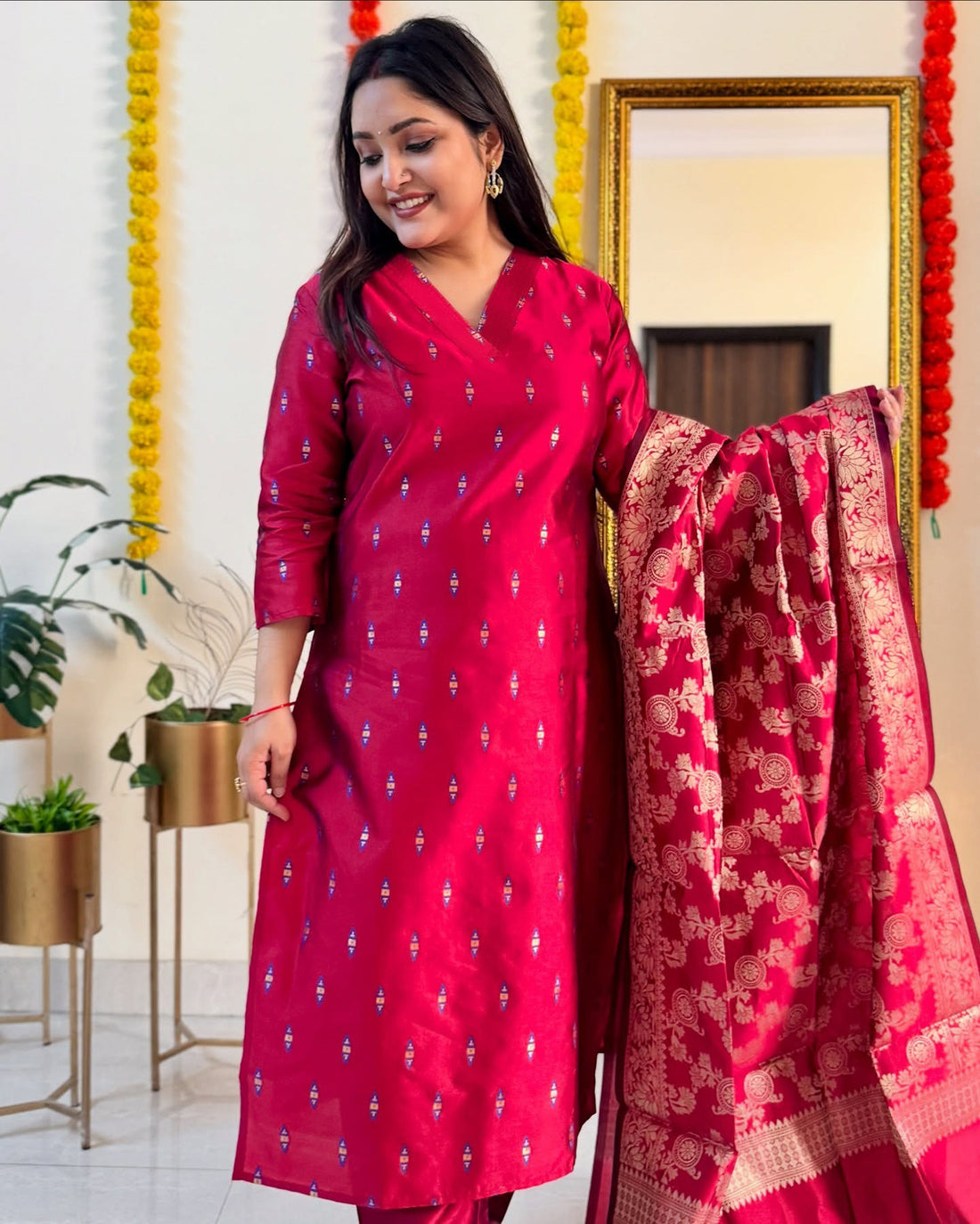 Jacquard Kurta Dupatta Set