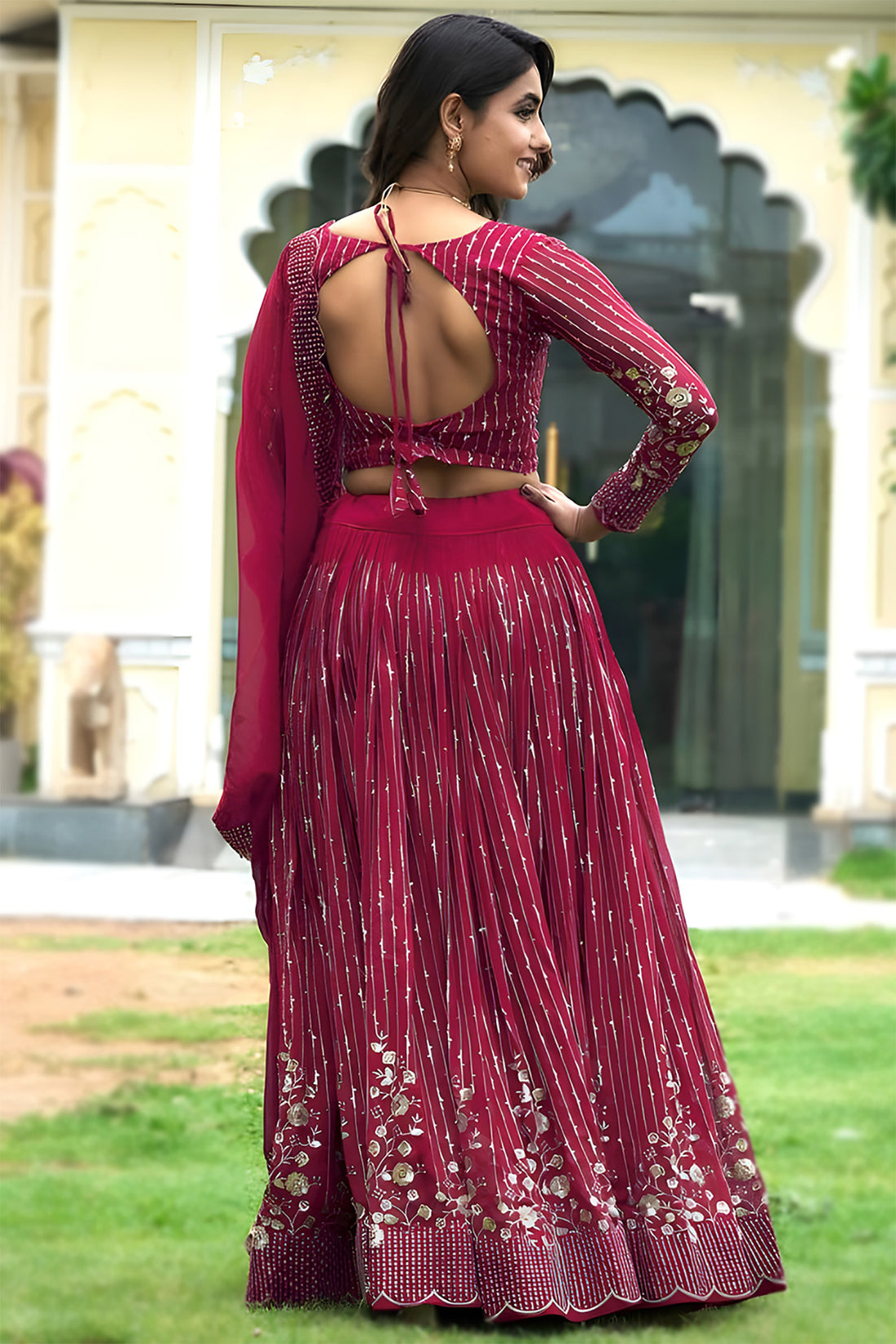 Gorgeous Georgette Lehenga Set with Embroidered Zari Blouse & Sequins Dupatta