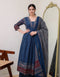 Elegant Blue: MAL Cotton Kurta Plazo with Handwork Neck & Dupatta Set