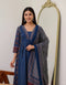 Elegant Blue: MAL Cotton Kurta Plazo with Handwork Neck & Dupatta Set