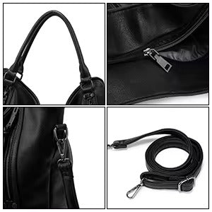 Tote Black Handbag Bag for Woman with Messenger Bag and Wallet in PU Leather with Strap