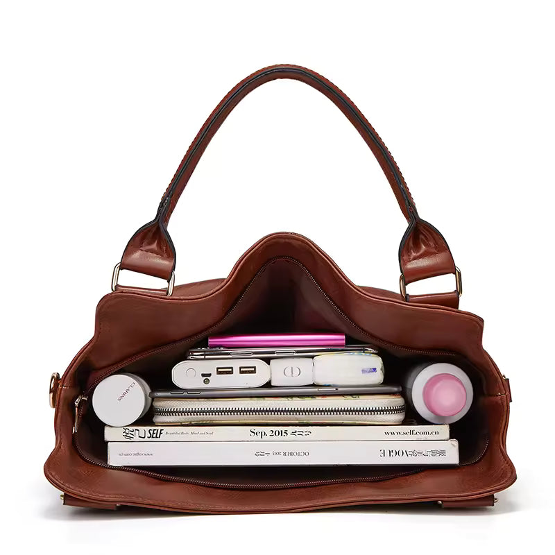 Tote Bag for Woman with Messenger Bag and Wallet in PU Leather with Strap