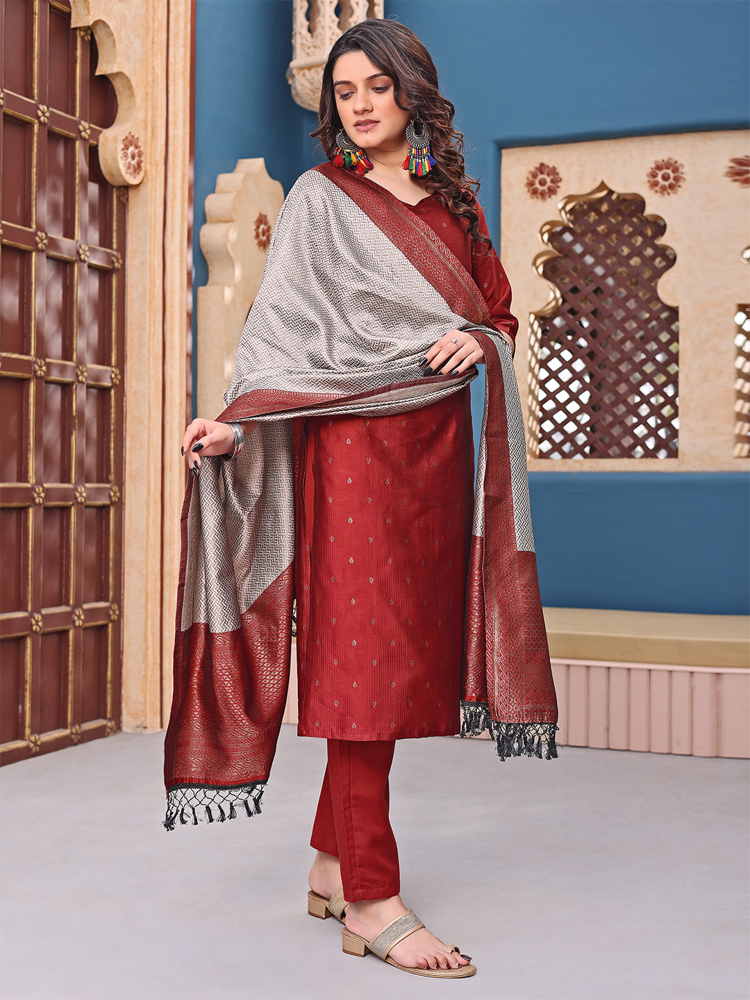 Silk Kurta Pant Dupatta Set