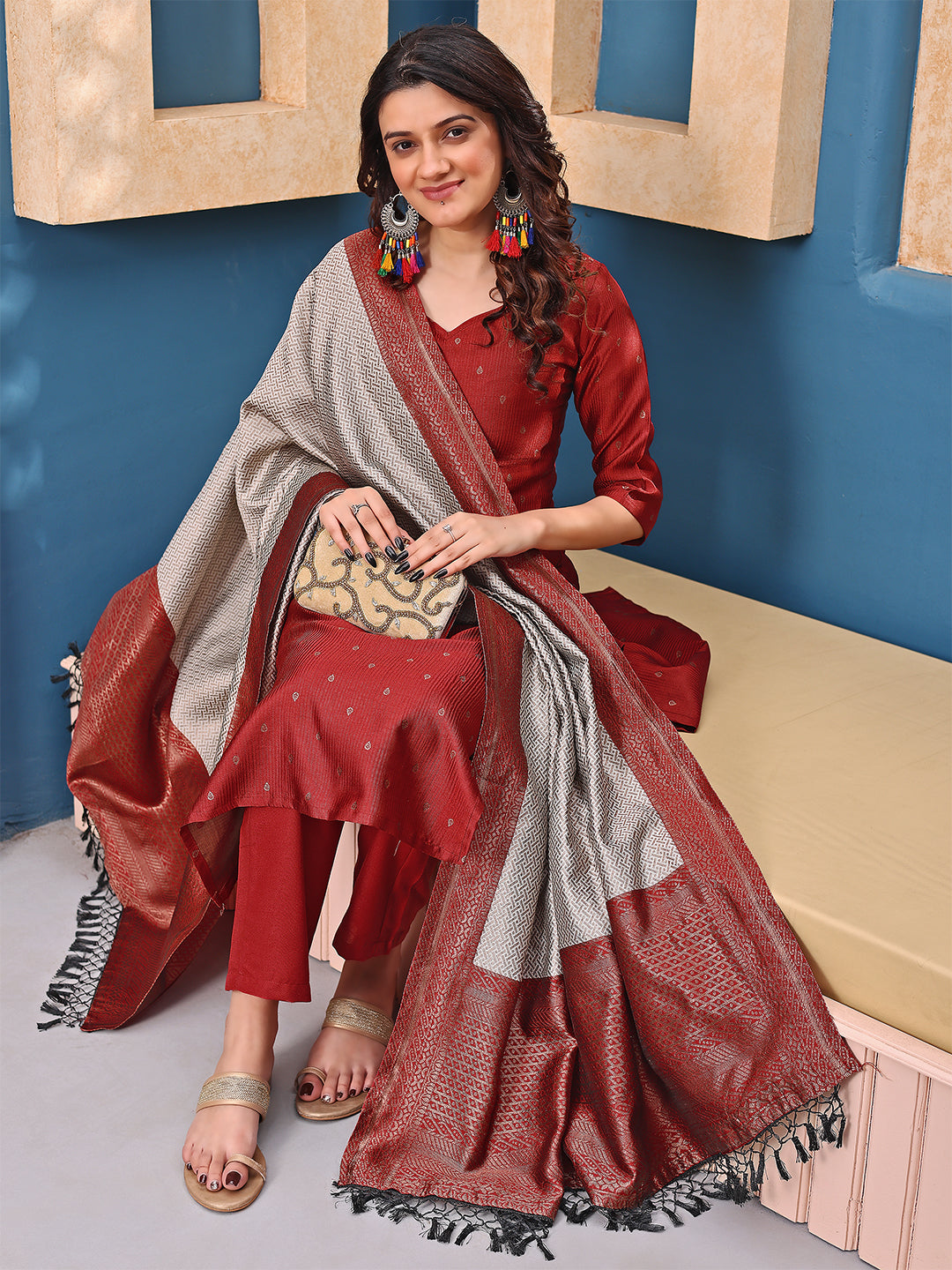 Silk Kurta Pant Dupatta Set