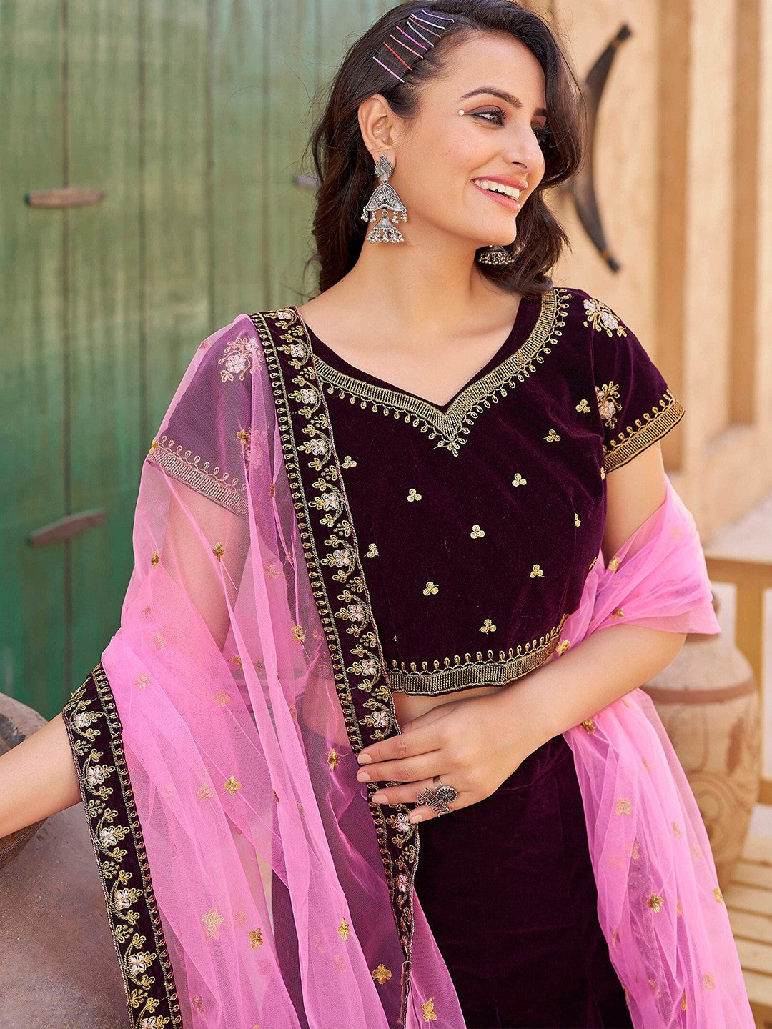 Zari Work Semi Stitched Lehenga Choli Dupatta