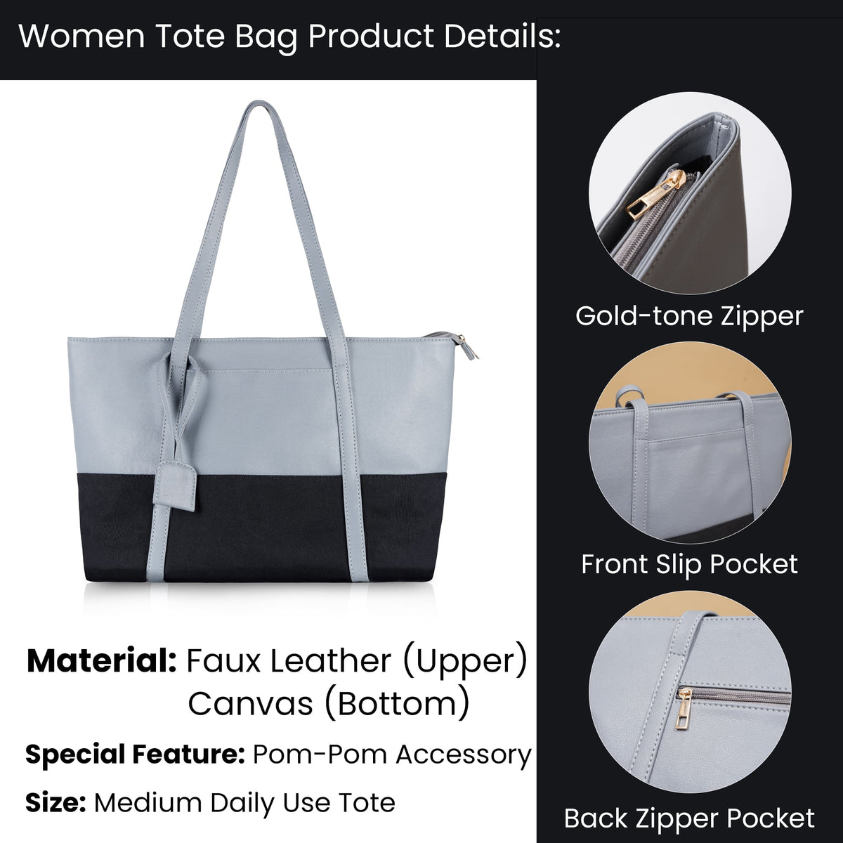 Premium Faux Leather Shoulder Bag – Spacious Light Blue Women’s Handbag
