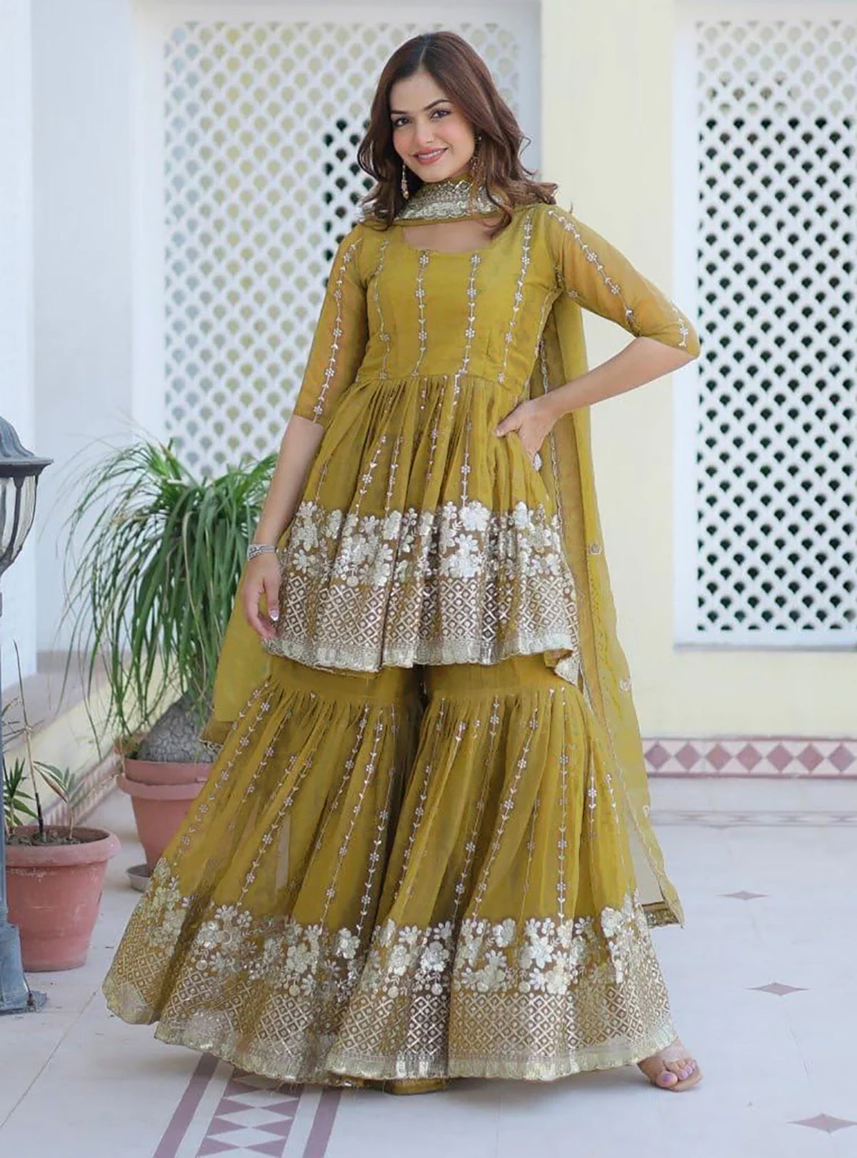 Georgette Sharara Kurta Dupatta Set