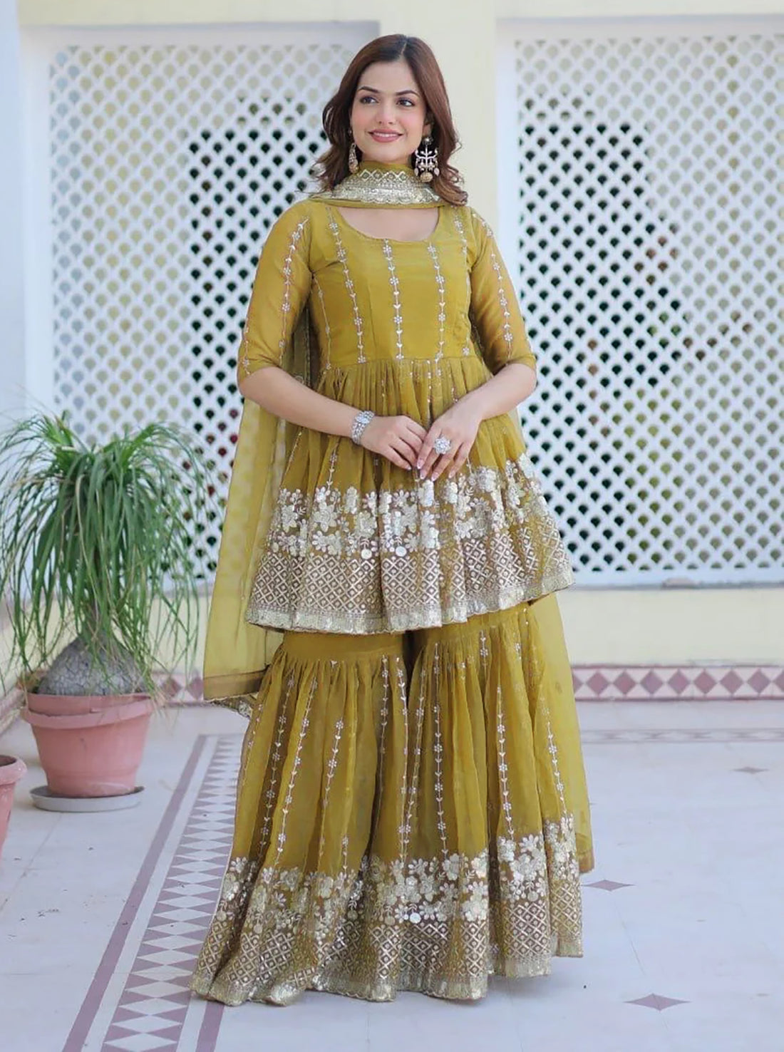 Georgette Sharara Kurta Dupatta Set