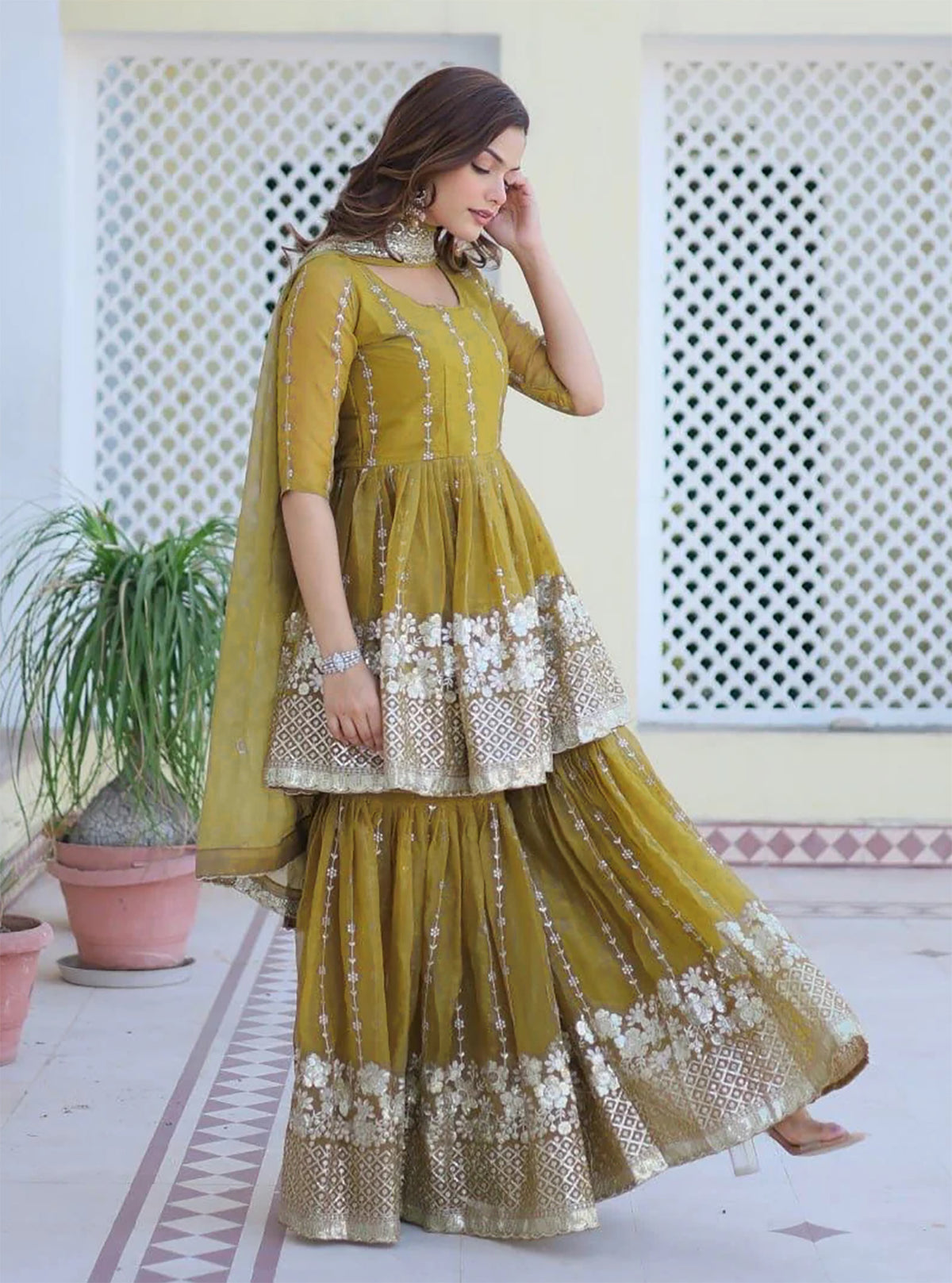 Georgette Sharara Kurta Dupatta Set