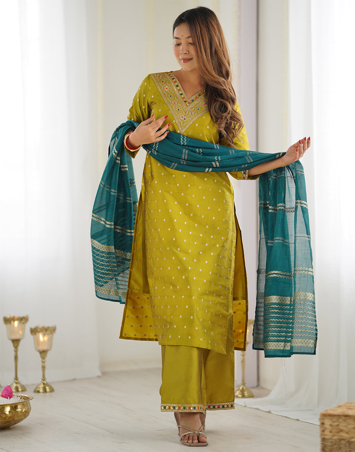Stylish Women’s Silk Kurta Pant Dupatta Set