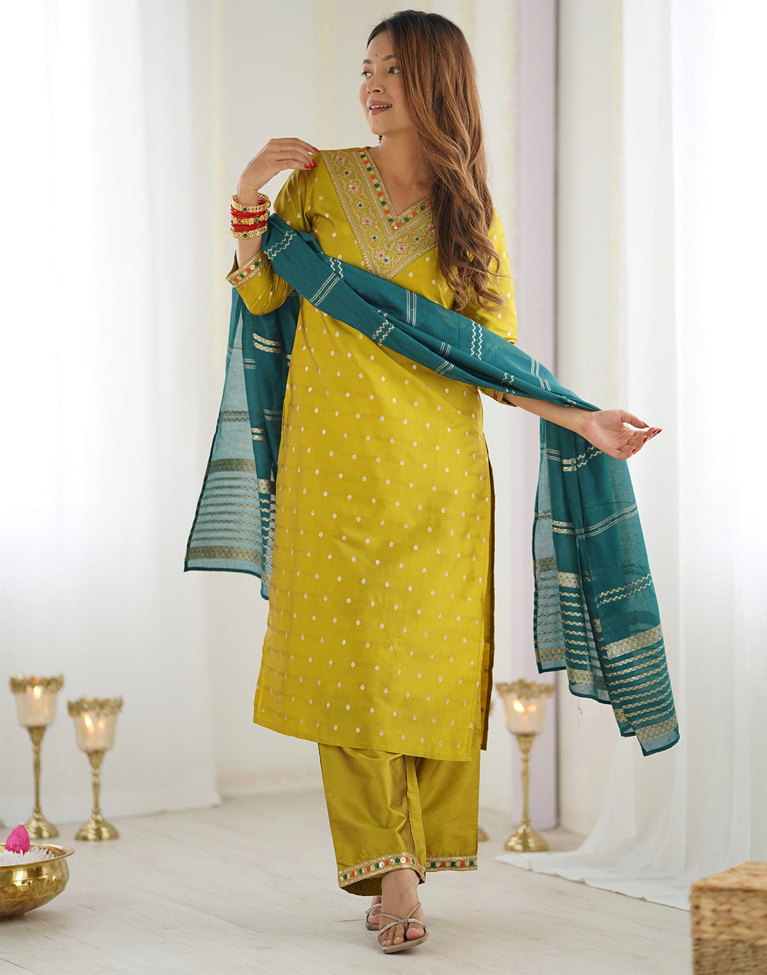Stylish Women’s Silk Kurta Pant Dupatta Set