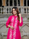Premium quality in rani color viscose fabric with floral Lucknowi work with Aline top bottom