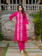 Premium quality in rani color viscose fabric with floral Lucknowi work with Aline top bottom