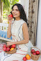 Pure Khadi Sleeveless Suit Set with Contrast Embroidery Work – Top & Bottom