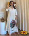 Pure Khadi Linen Straight-Cut Kurta with Lady Motif & Neck/Sleeve Embroidery – Stitched Pant Set