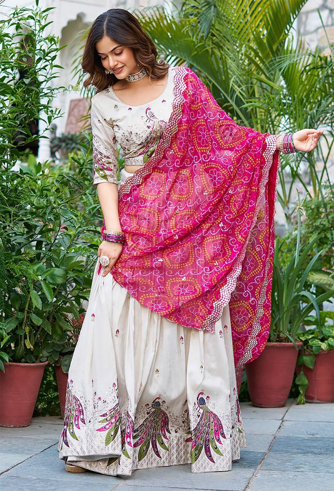White Grace: Embellished Semi-Stitched Lehenga Choli