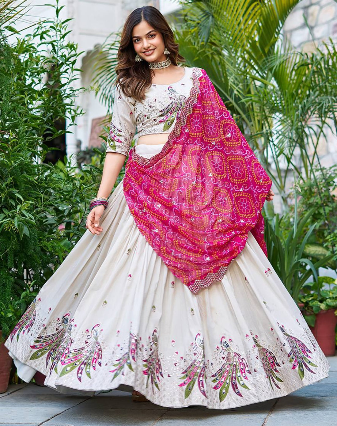 White Grace: Embellished Semi-Stitched Lehenga Choli