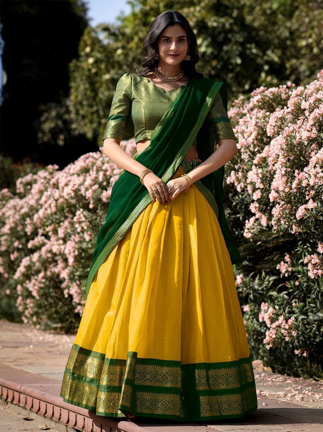 Golden Glow: Embellished Semi-Stitched Lehenga Choli